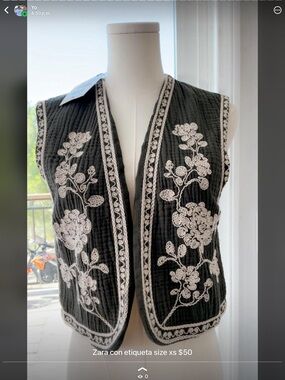 Zara Embroidered Quilted Dark Green Vest